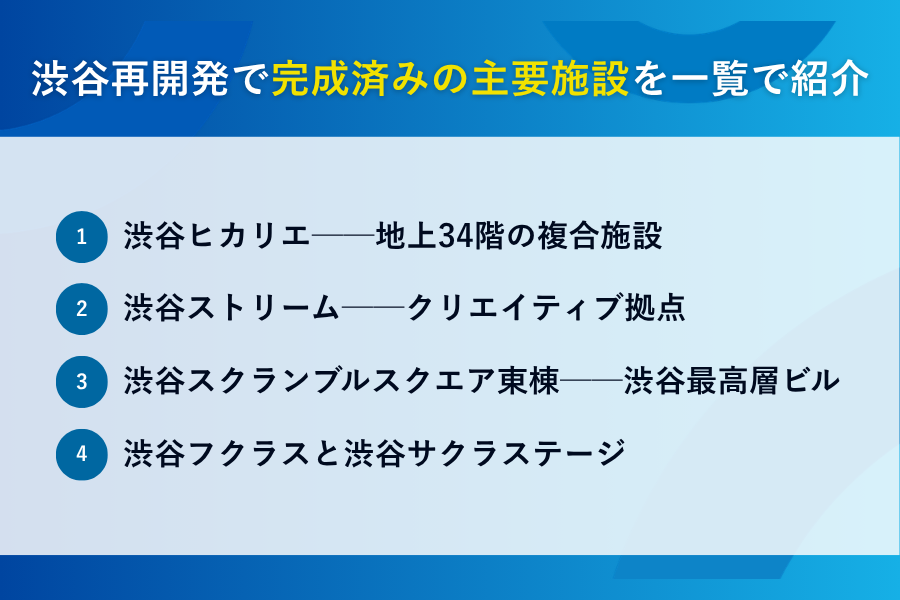 渋谷再開発で完成済みの主要施設を一覧で紹介