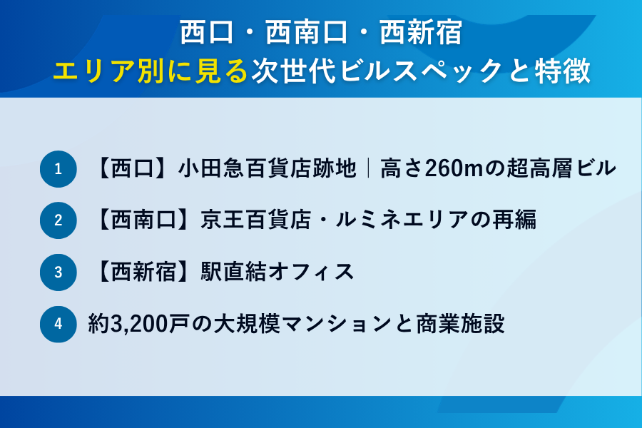 西口・西南口・西新宿|エリア別に見る次世代ビルスペックと特徴